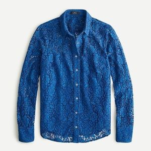J.Crew Classic Fit Lace Button Up Top Size 24 Brilliant Blue Shirt
